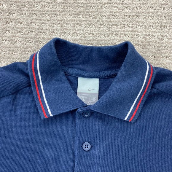 Vintage Nike Polo Shirt Men Large L Navy Blue Embroidered Chest Swoosh Sports - Picture 3 of 9